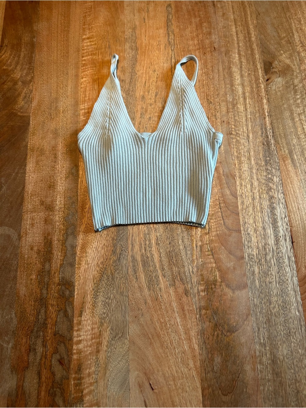 Ribbed V-Neck Cropped Tank Top in Light Blue
